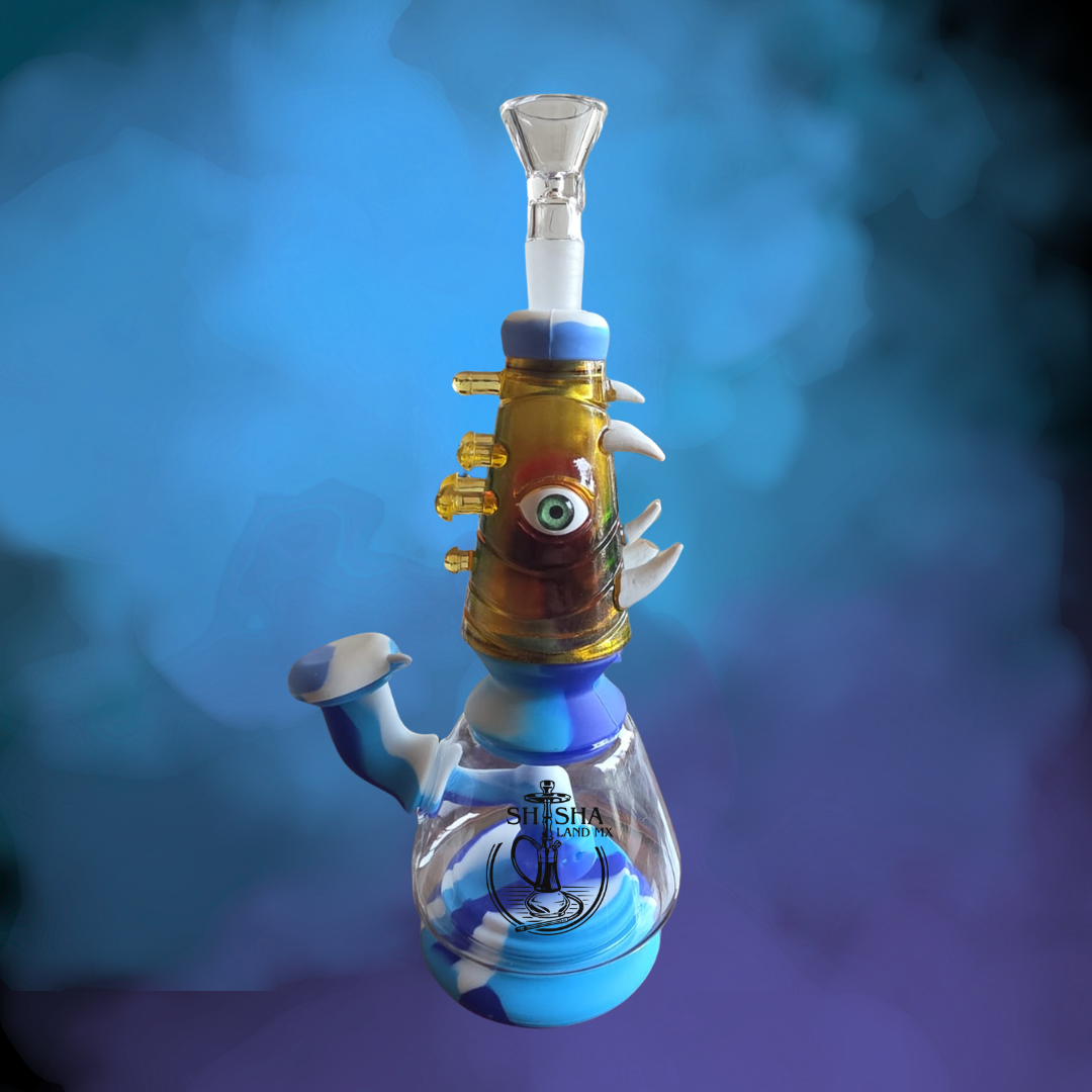 Bong de silicona y vidrio con diseño de ojo, pipa de agua para fumar