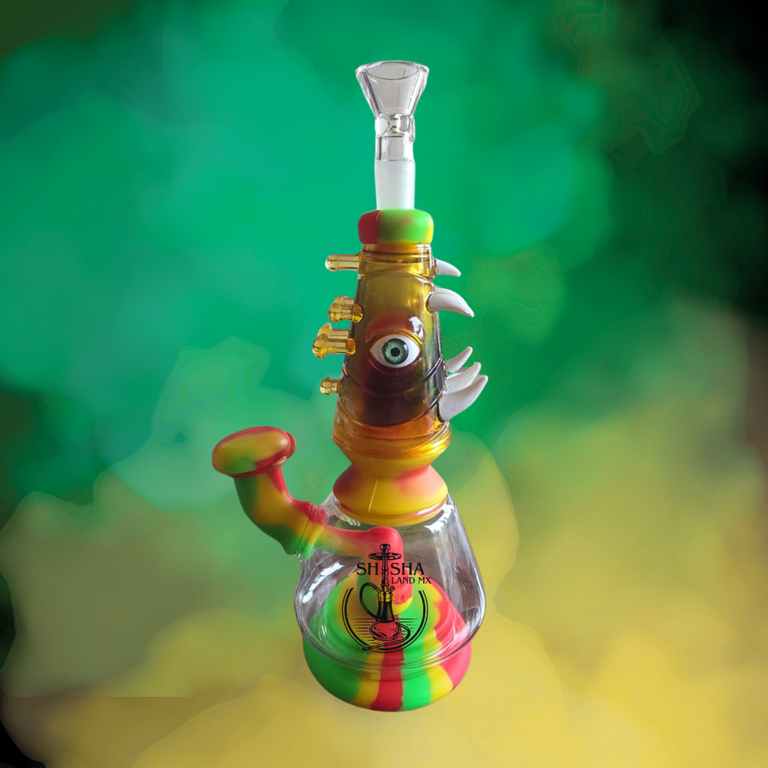 Bong de silicona y vidrio con diseño de ojo, pipa de agua para fumar