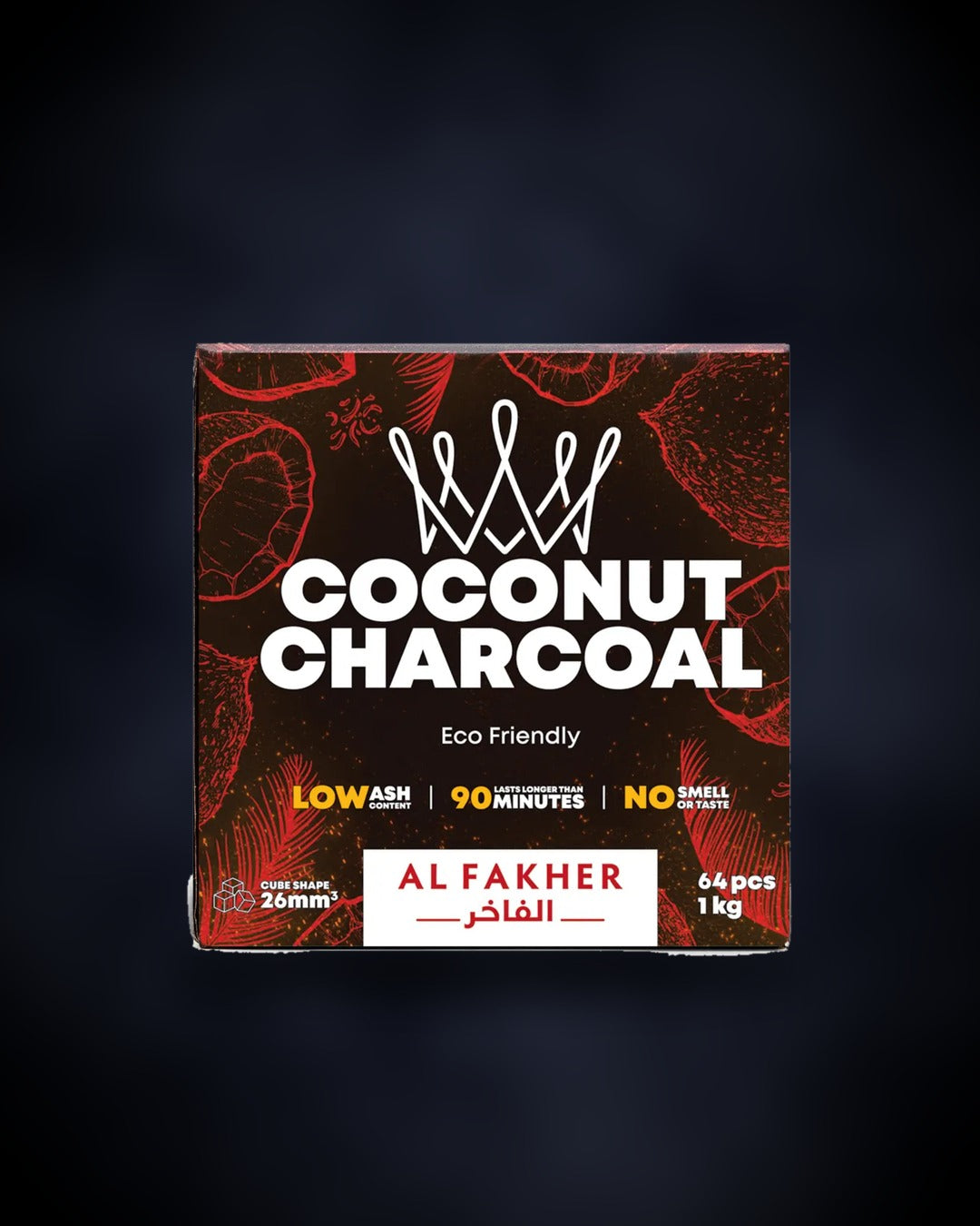 Carbón de coco Al-Fakher Coconut Charcoal 26mm, caja de 1 kg con 64 piezas para shisha - Shisha Land Mx