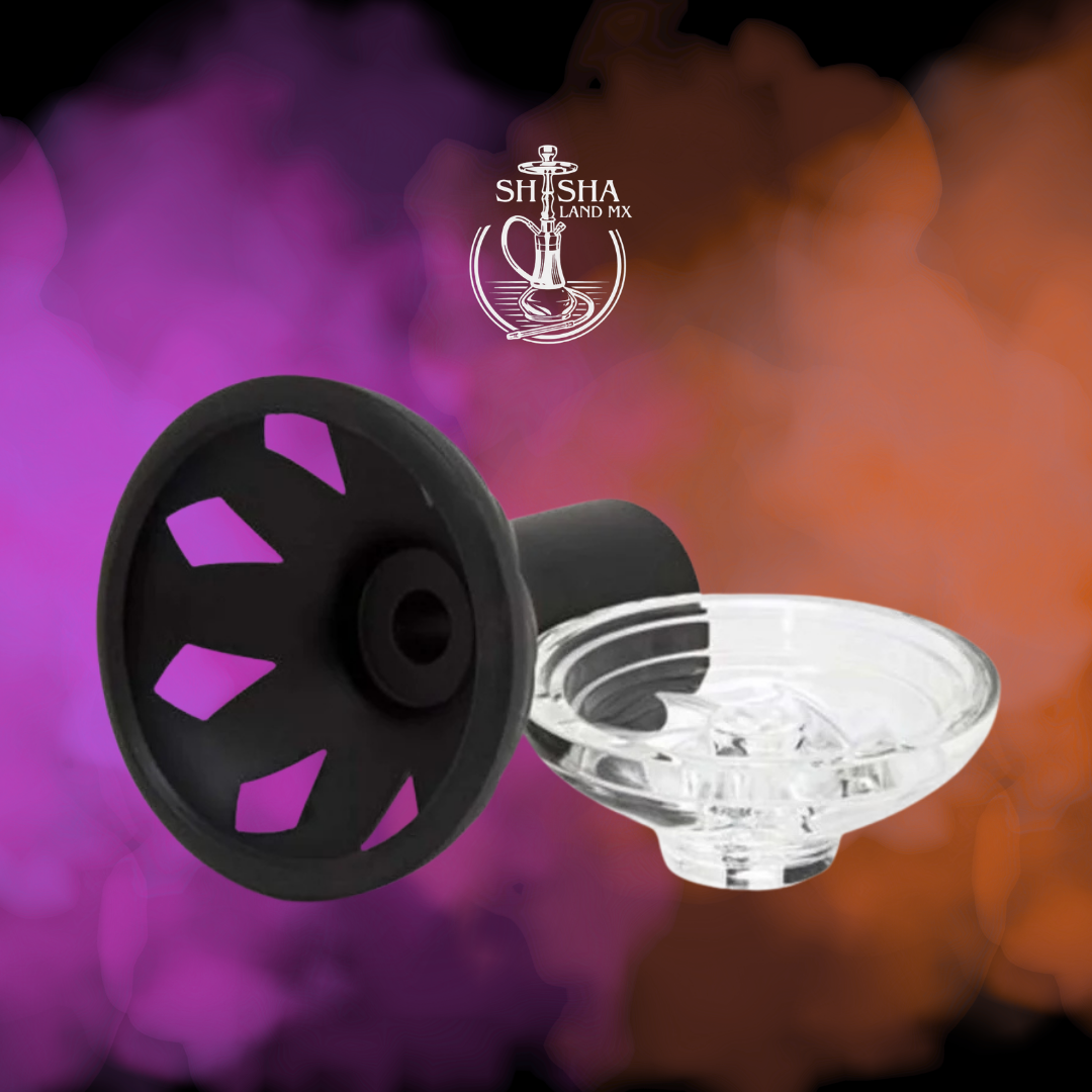 Tabaquera y cazoleta Kaloud Samsaris Vitria II de vidrio templado y silicona para shisha, cachimba, hookah y narguile