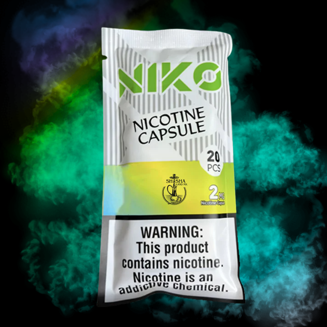 Empaque de NIKO cápsulas saborizadas con nicotina 2 mg sabor Blueberry Lemon Mint mentolado