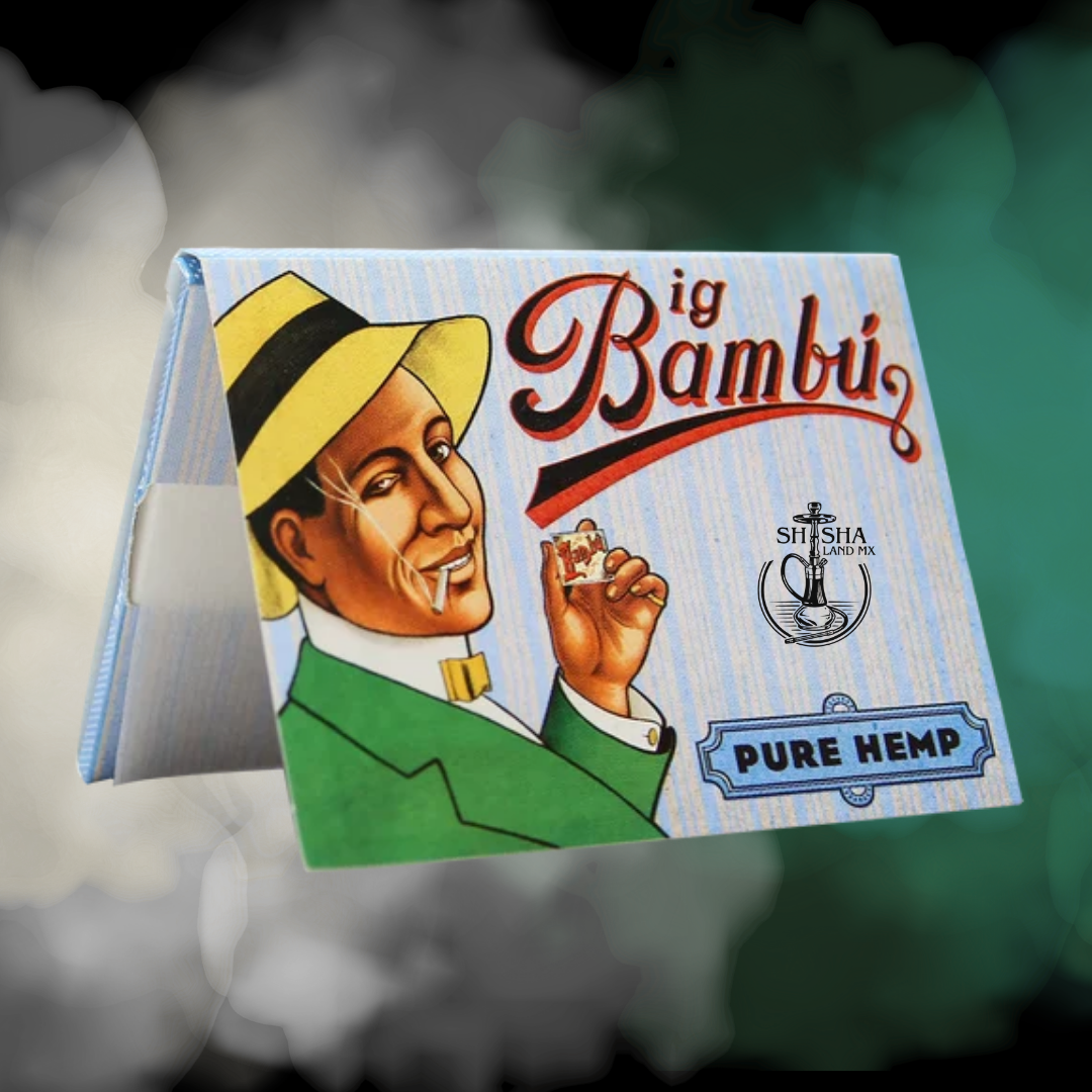 Papel BAMBU Classic para liar con empaque abierto mostrando las hojas de bambú y cáñamo