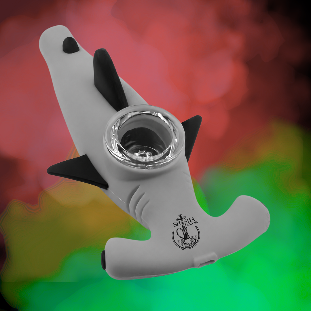 Pipa de silicona y vidrio en forma de tiburón, pipa de mano para fumar