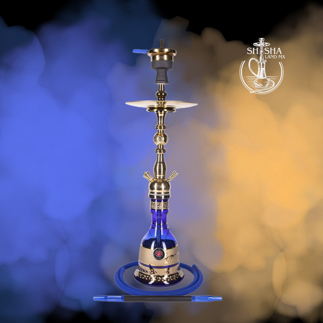 Shisha AMY Little Kura de latón con jarrón azul de 68 cm y difusor integrado