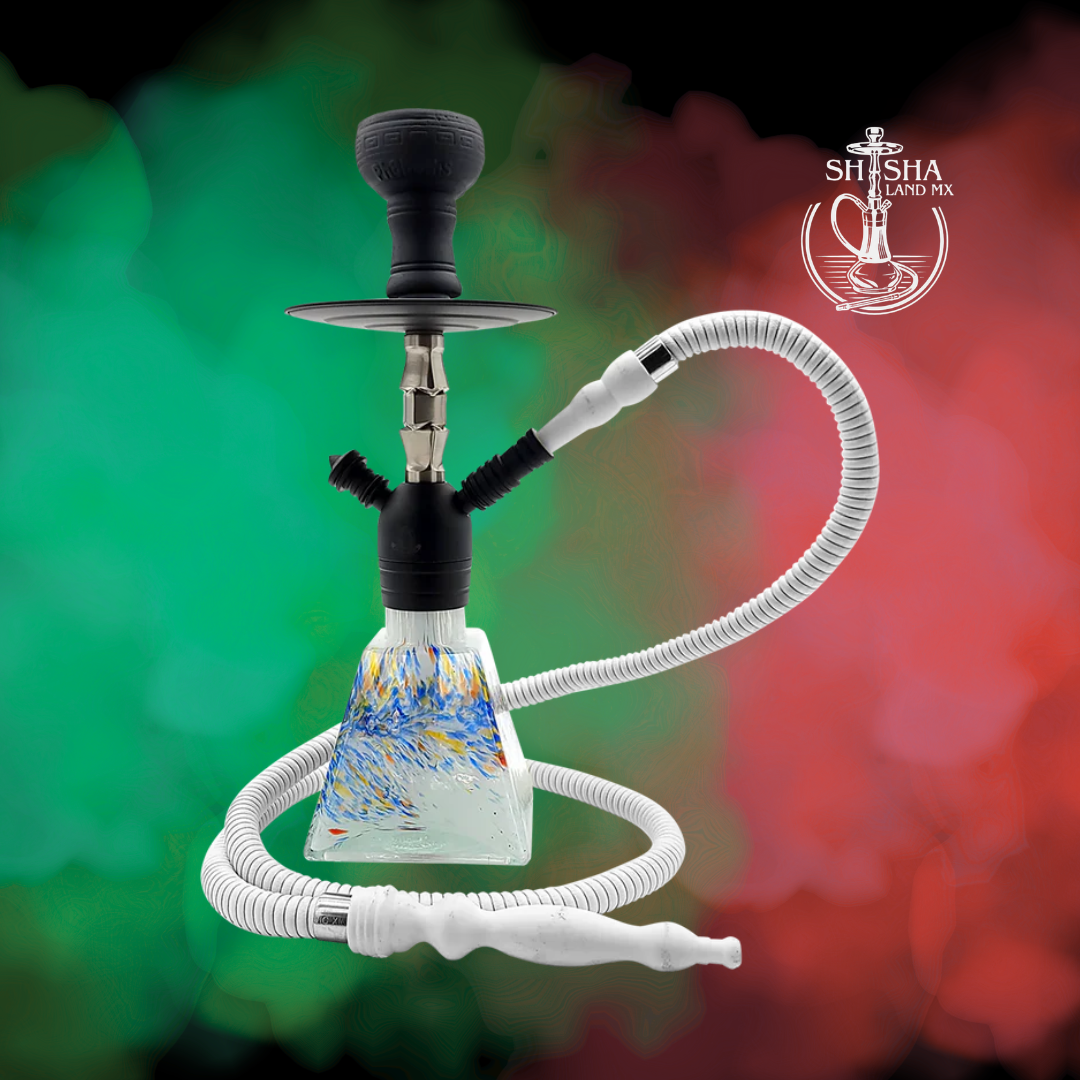Shisha Aztec marca Pharaohs de acero inoxidable y base de vidrio premium abstract