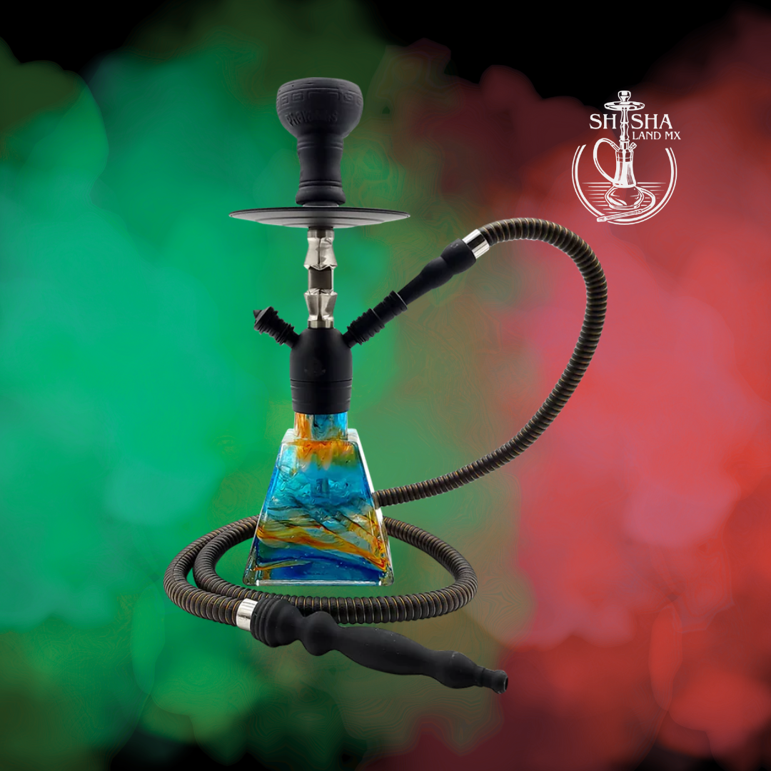 Shisha Aztec marca Pharaohs de acero inoxidable y base de vidrio premium agate