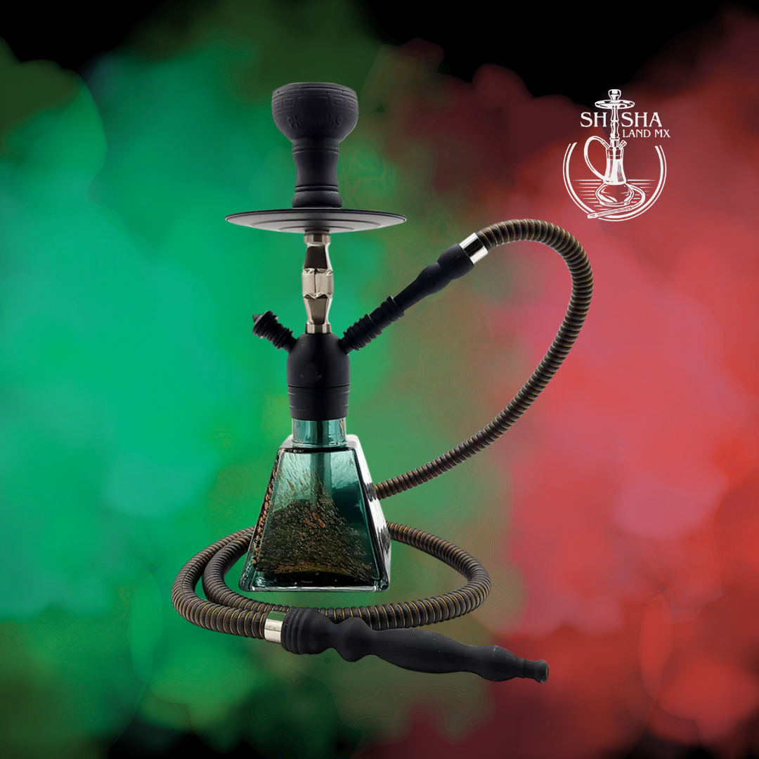 Shisha Aztec marca Pharaohs de acero inoxidable y base de vidrio premium grey sand