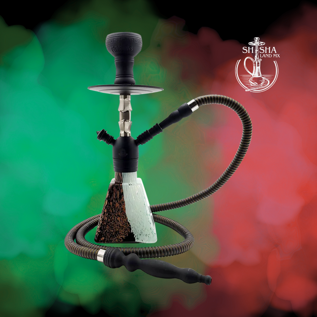 Shisha Aztec marca Pharaohs de acero inoxidable y base de vidrio premium white gold