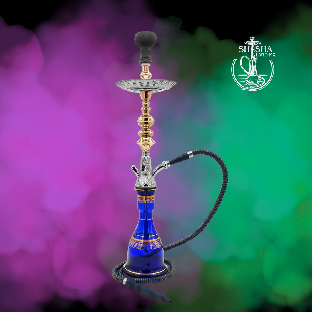 Shisha Khufu marca Pharaohs de acero inoxidable y base de vidrio premium darck blue