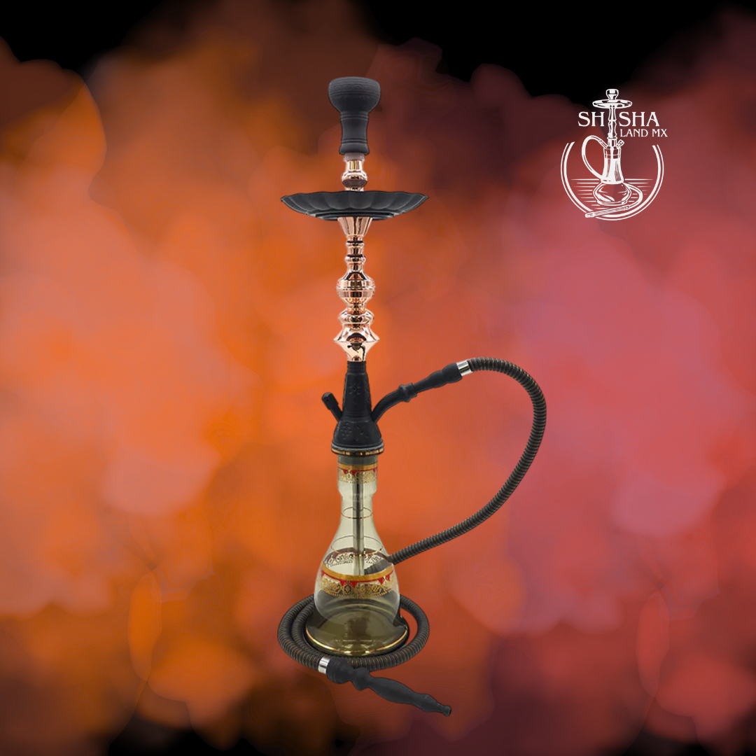 Shisha Nefer marca Pharaohs de acero inoxidable y base de vidrio de 75 cm smoke