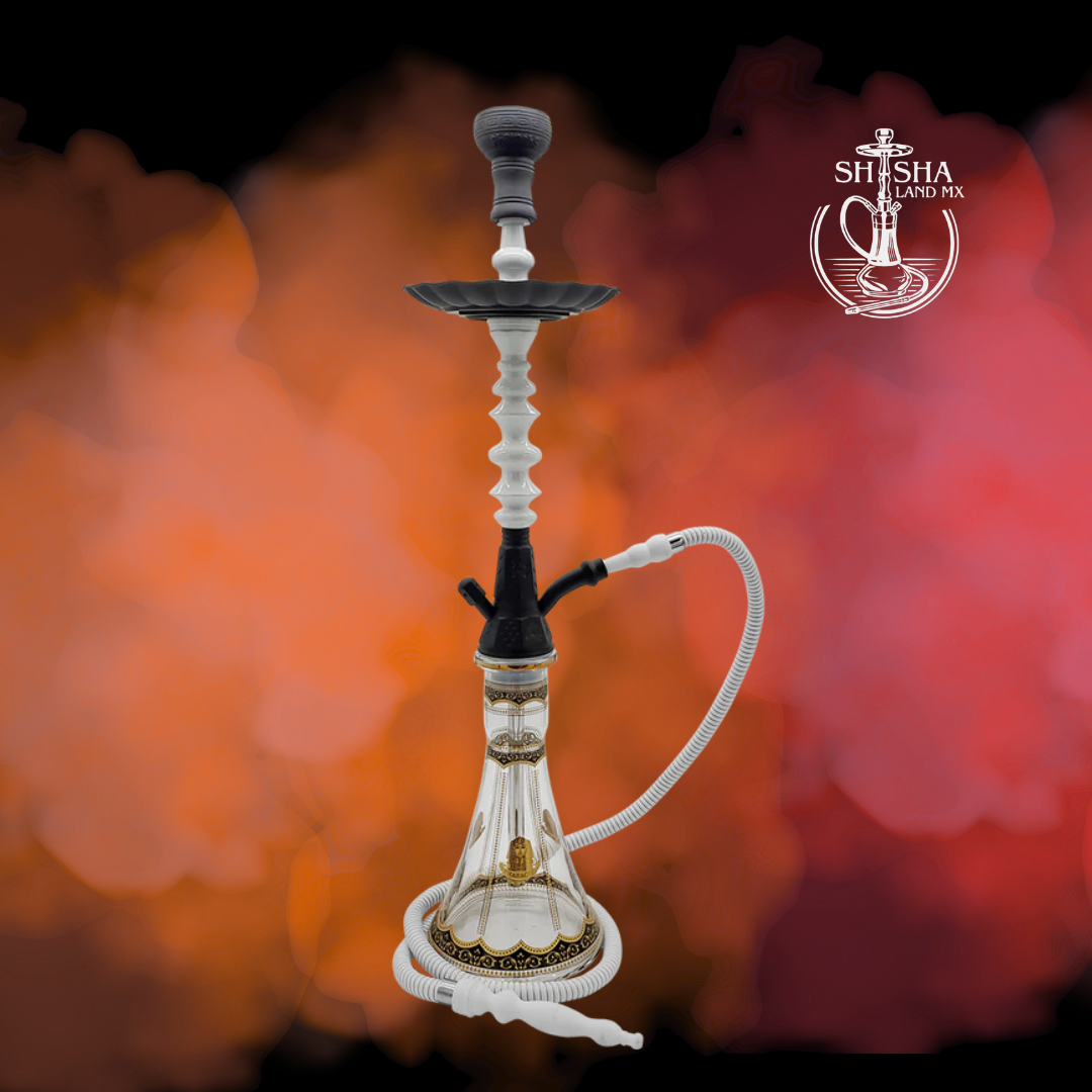 Shisha Oasis marca Pharaohs de acero inoxidable y base de vidrio de 78 cm