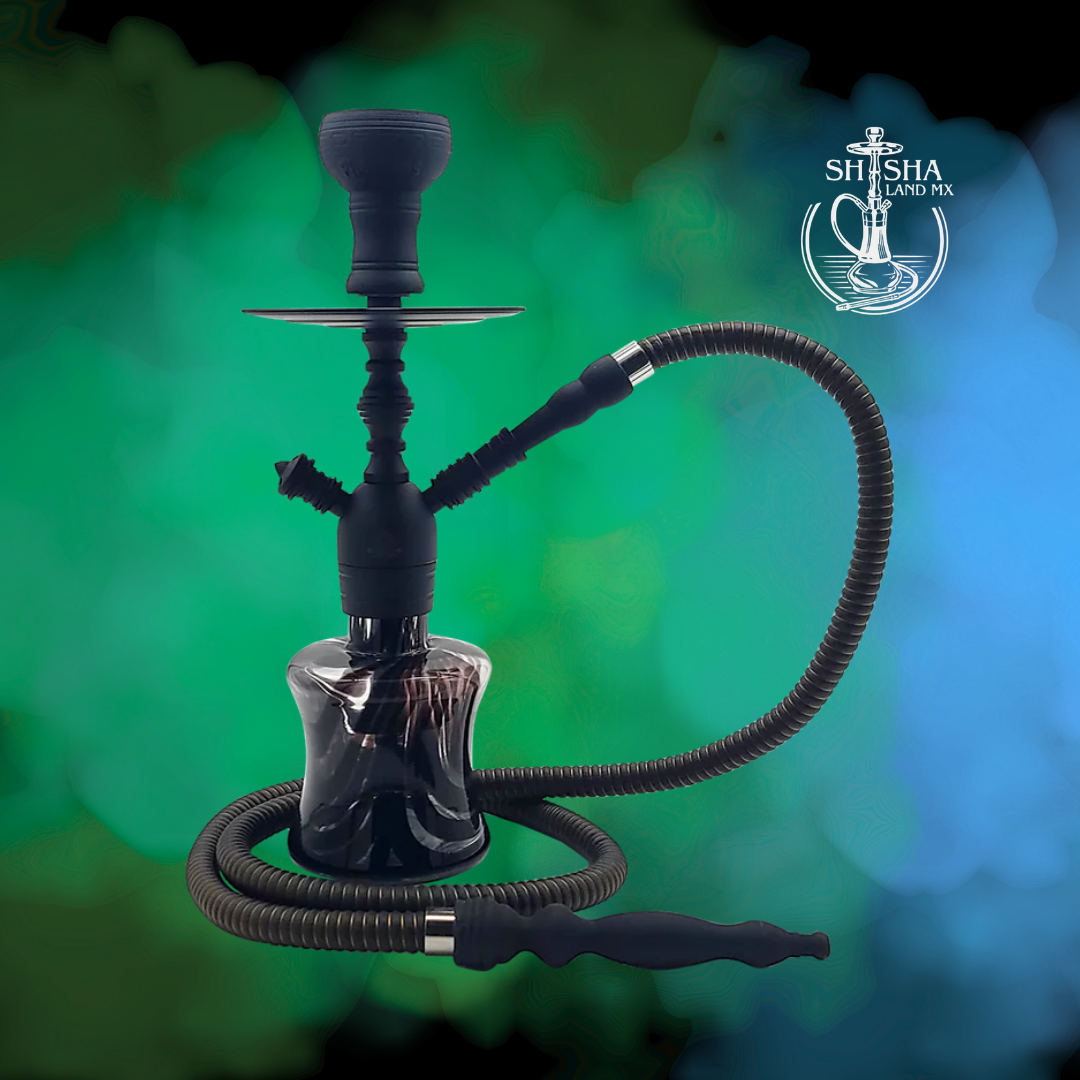 Shisha Sari marca Pharaohs de acero inoxidable y base de vidrio premium black sand
