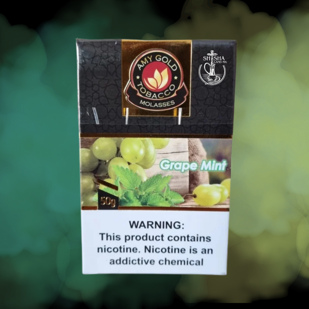 Tabaco AMY Gold sabor Uva Menta de 50 g para shisha, mezcla frutal dulce con toque refrescante de menta